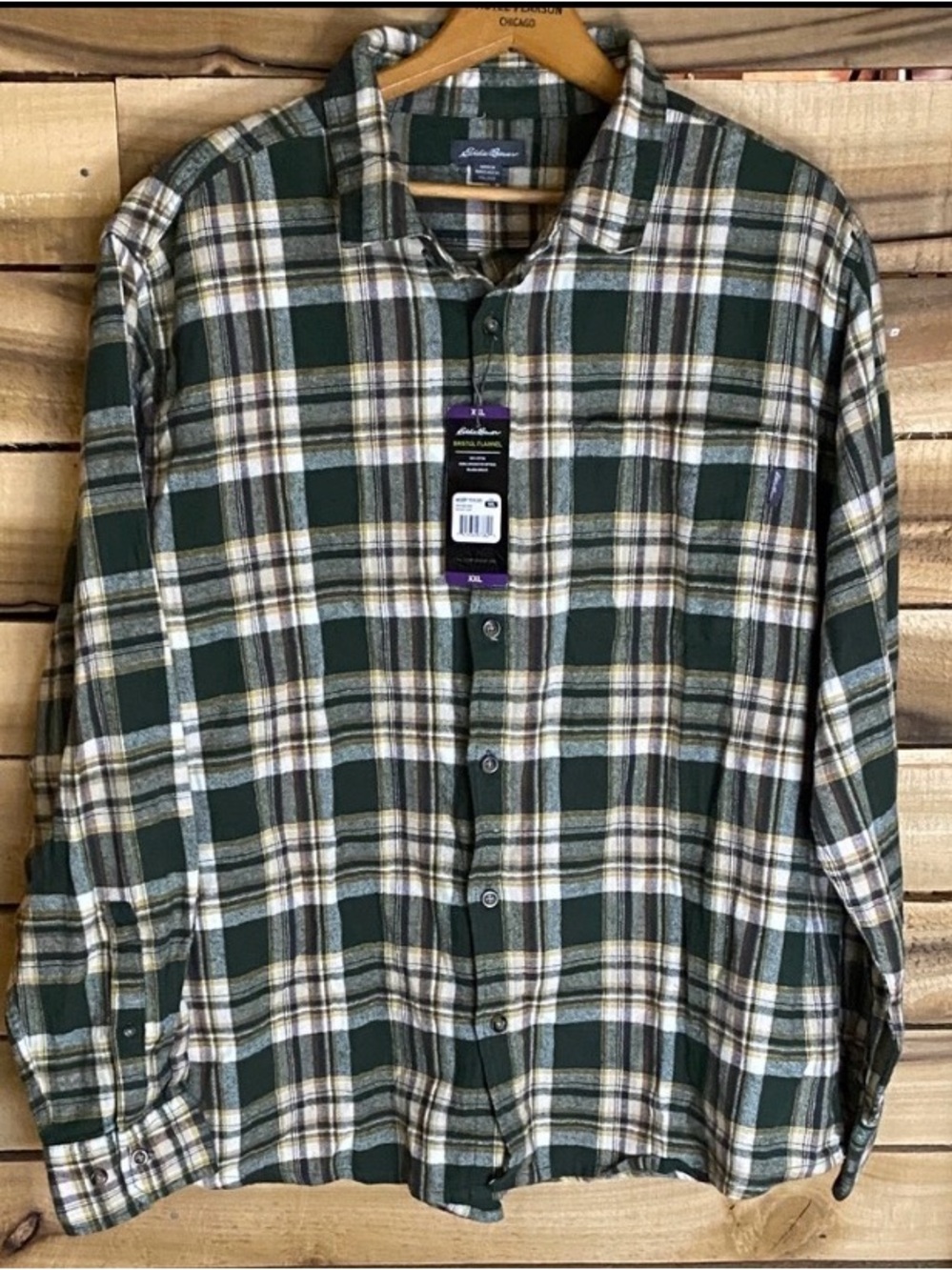 NWT Eddie Bauer Bristol flannel Forest Green Plaid Button Down Shirt XXL